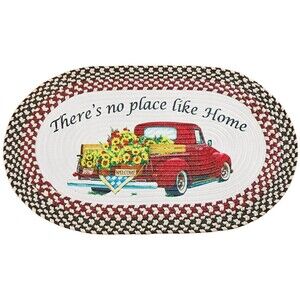 Oval Braided Rug (20"x30") SUNFLOWERS TRUCK, THERE IS NO PLACE LIKE HOME, CE